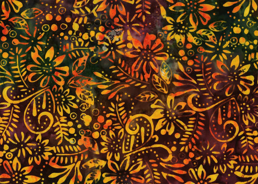 OASIS FABRICS BATIK 72-4711 FLORAL BURG/GRN