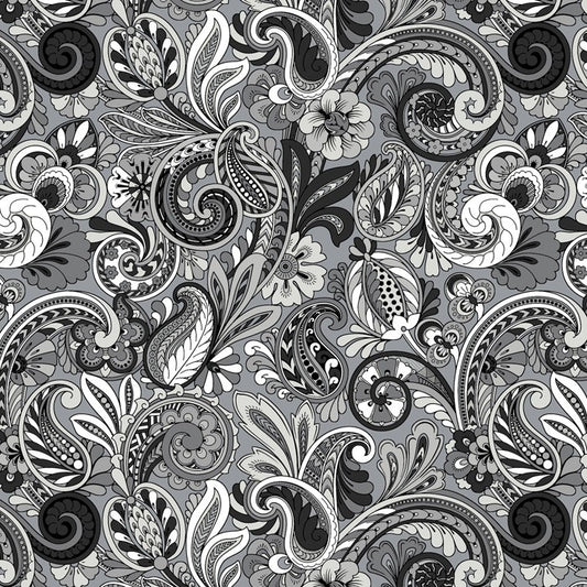 RICHLIN FABRICS PAISLEY SORBET FP-7407 BLK/GRY