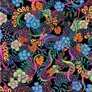 OASIS FABRICS NIGHT BLOOM FLORAL OA-595491 BLACK